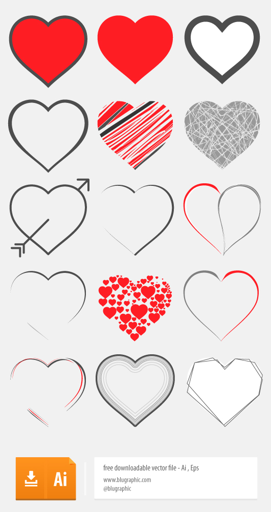 15 Vector Hearts (Ai, Eps)