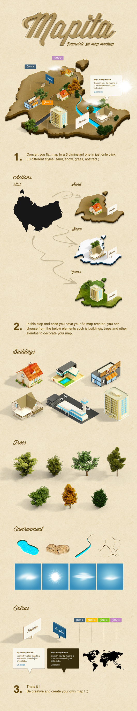 3D Isometric Map Mockup (Psd, Action)