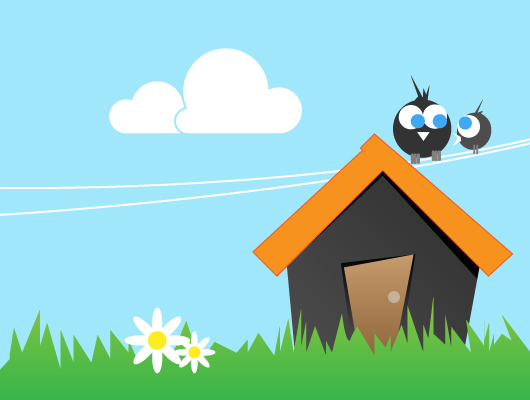 Cartoon House & Birds Illustration (Vector)