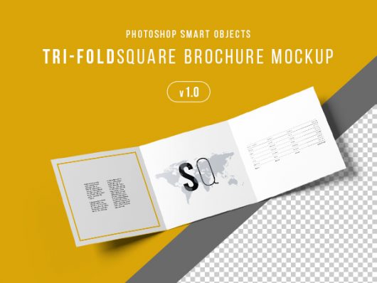 Square Trifold Mockup Photoshop Smart Object