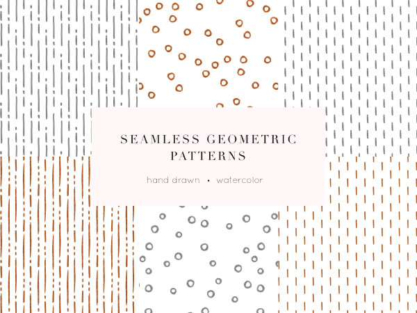 6 geometric patterns with hand-painted watercolor elements