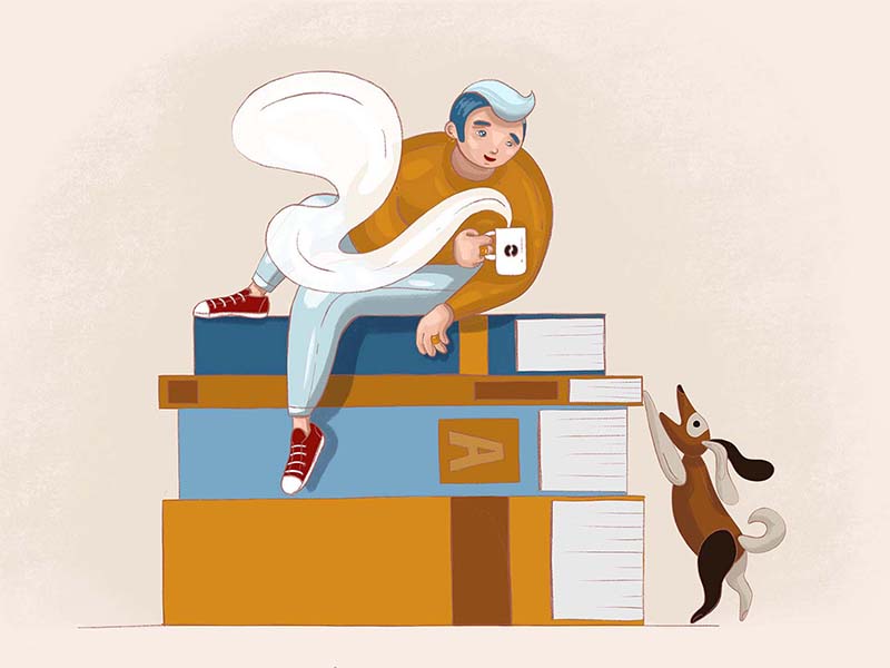 Boy and Books Illustration