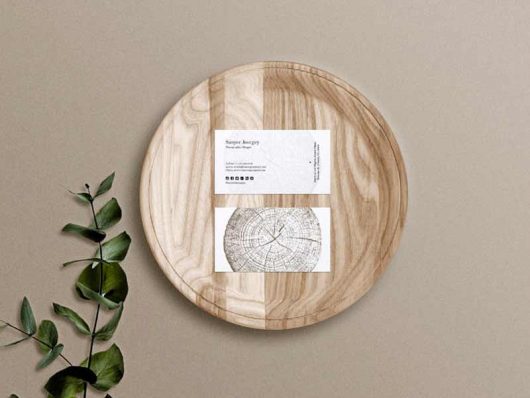 Business Card Mockup on wooden tray
