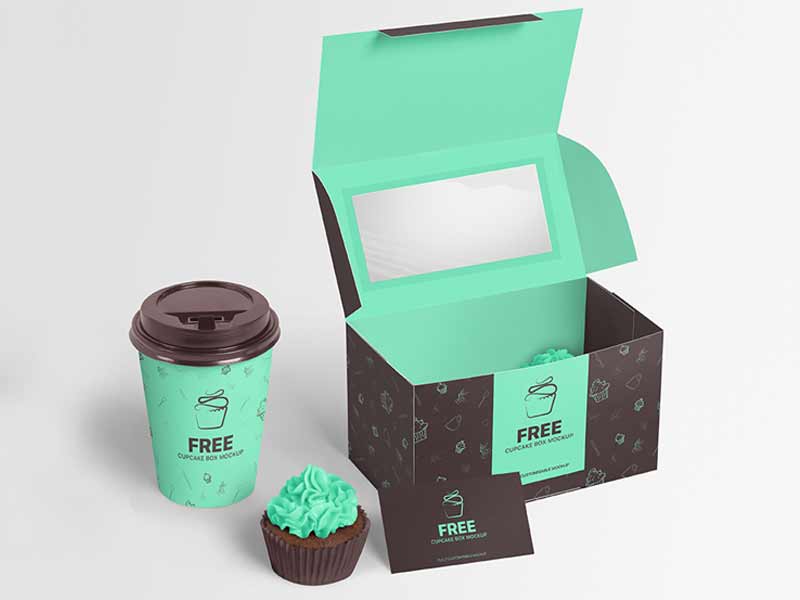 free cupcake box mockup