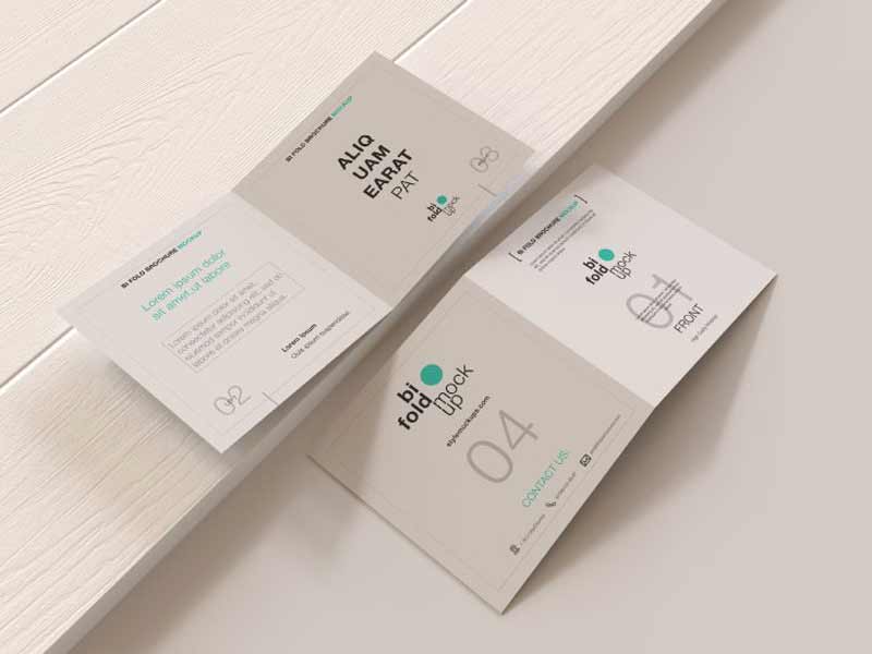 Free square bi fold brochure mockup