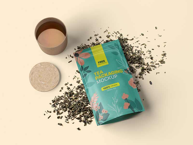 free tea package mockup