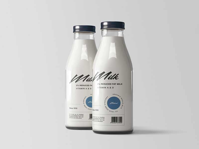 free milk bottles mockup