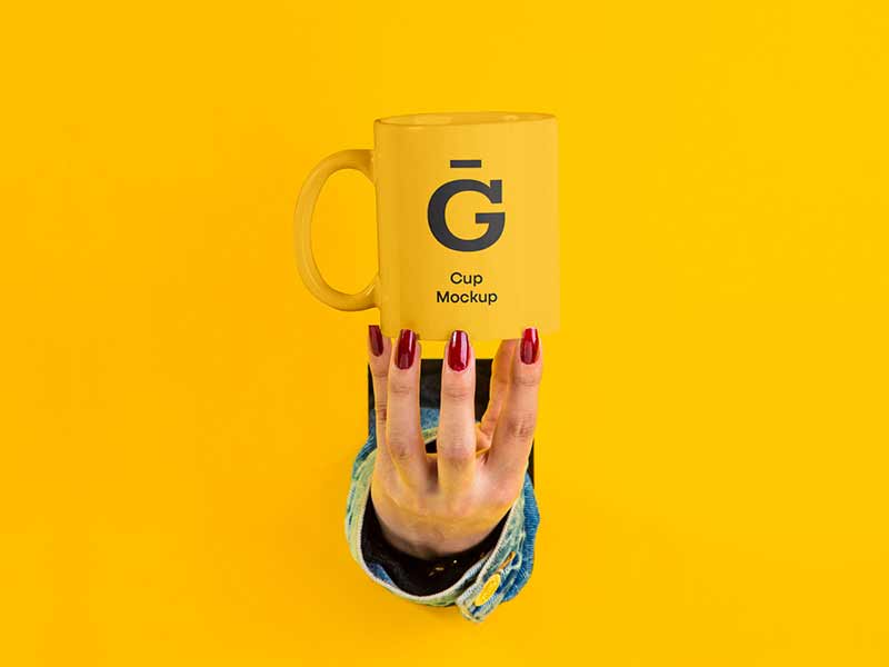 hand with cup free mockup