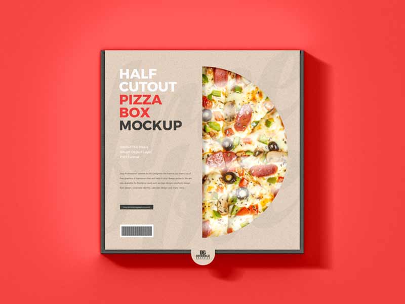 free half cutout pizza box mockup