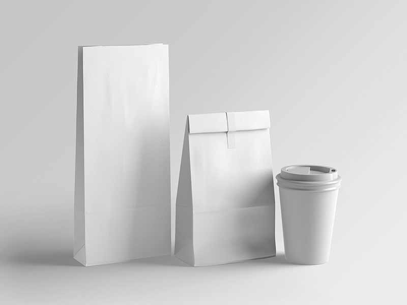 free coffee bag and cup mockup