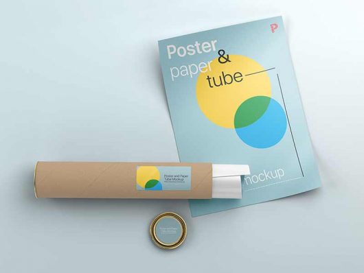 Poster with Paper Tube Mockup