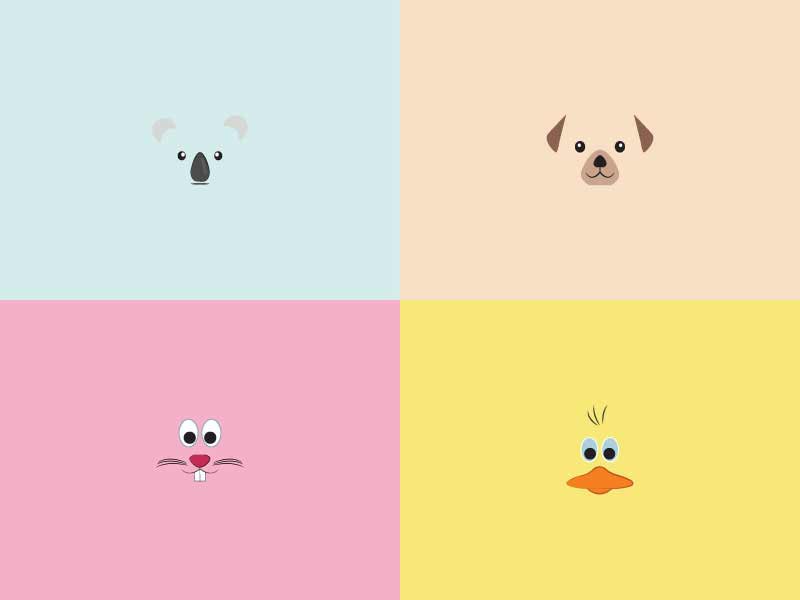 free animals faces vector illustration