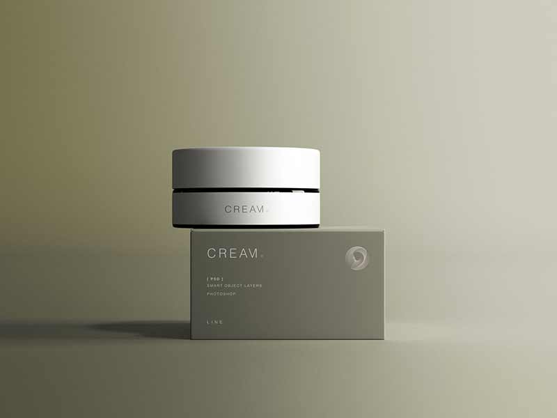 free Cream Jar with Box Mockup