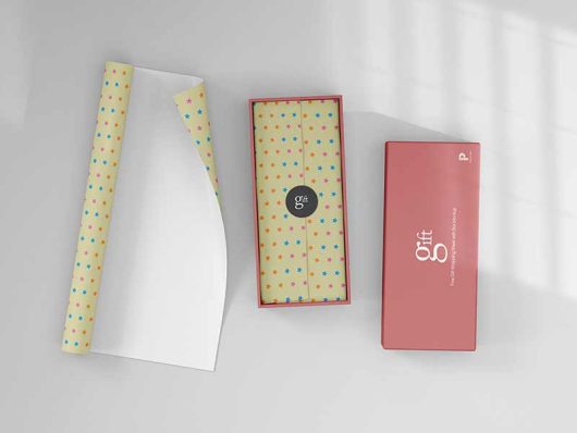 Gift Wrapping Sheet with Box Mockup