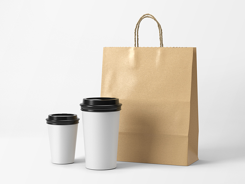 free coffee cups and bag mockup