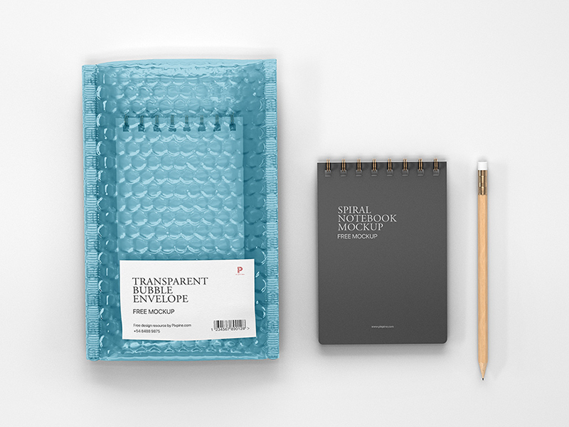 Free Bubble Envelope and Notebook Mockup