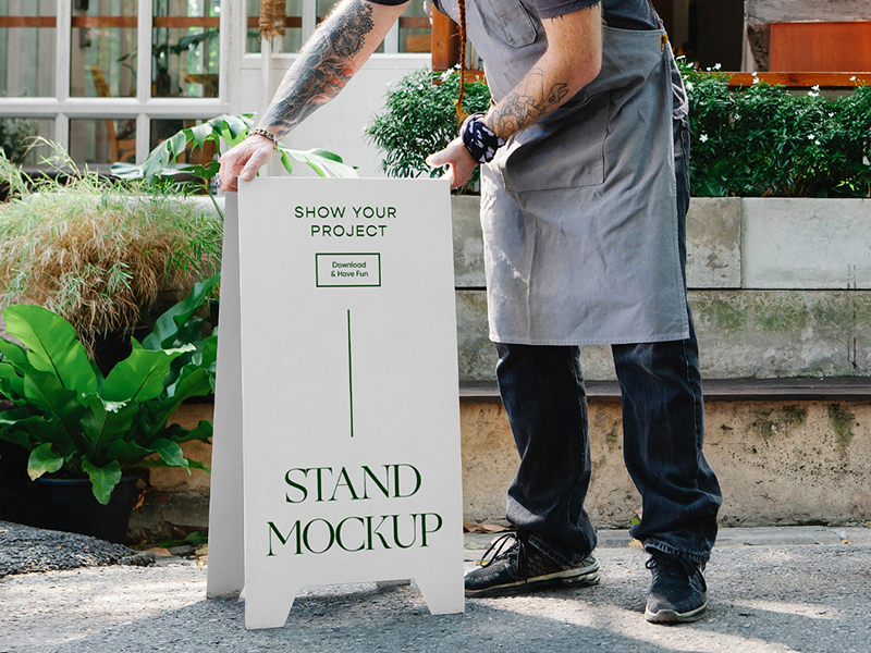 Restaurant Stand with People Mockup