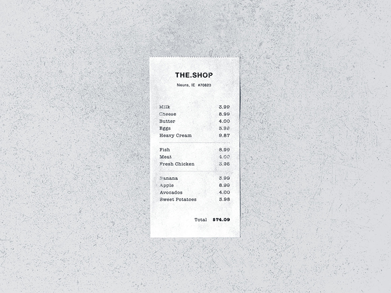 free Store Receipt psd Mockup