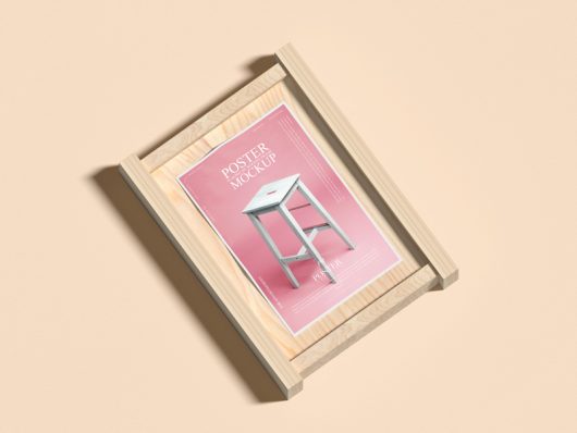 Poster Placing on Wooden Frame Mockup