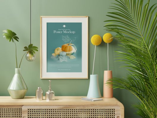 Elegant Wall Wooden Frame Poster Mockup