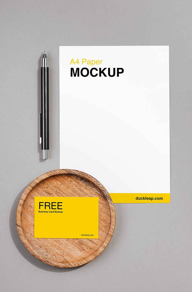 A4 Paper and Business Card Mockup