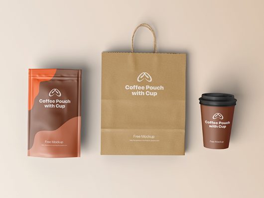 Coffee Pouch and Cup Mockup