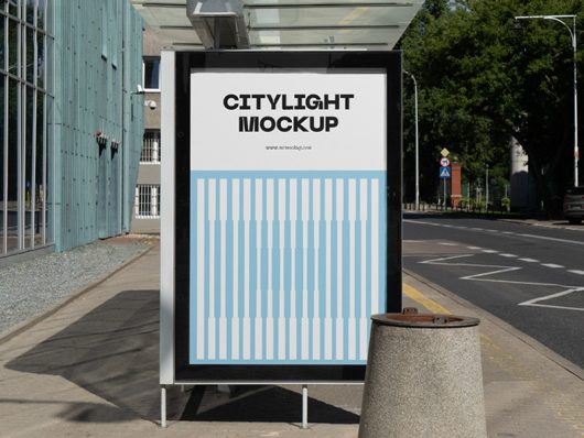 Citylight on a Bus Stop Mockup Citylight on a Bus Stop Mockup