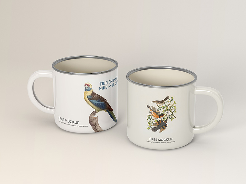 Free Two Enamel Mug Mockup