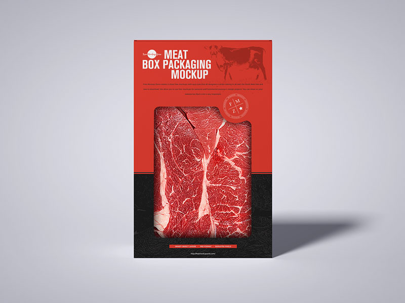 Free Meat Cutout Box Packaging Mockup