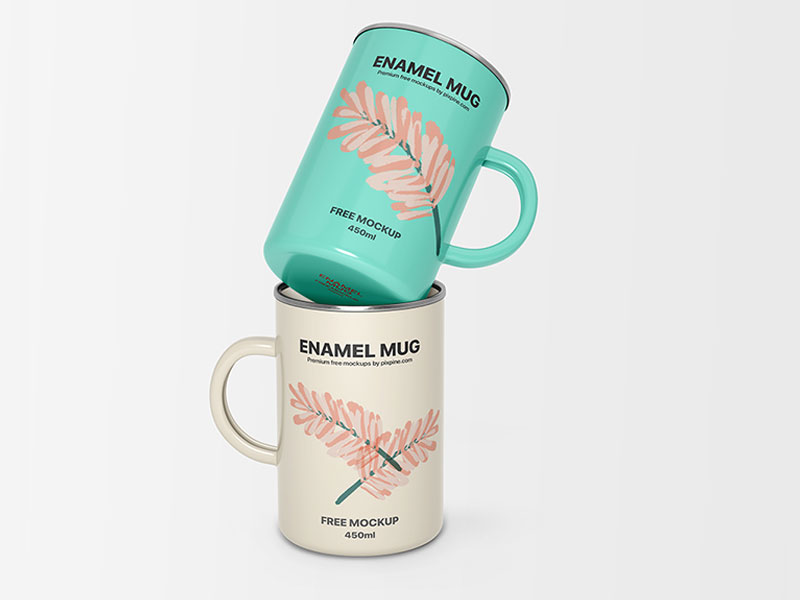 Free Two 450ml Enamel Mugs Mockup