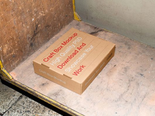 Free Box Lying on a Trolley Mockup Free Box Lying on a Trolley Mockup