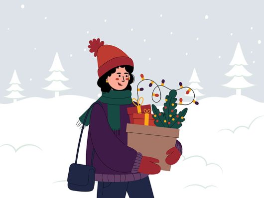 Free Girl Holding Christmas Gifts Illustration