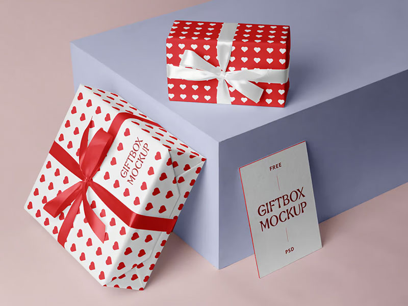 Free Gift Boxes with Card Mockup