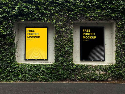 Free Posters on Green Wall Mockup