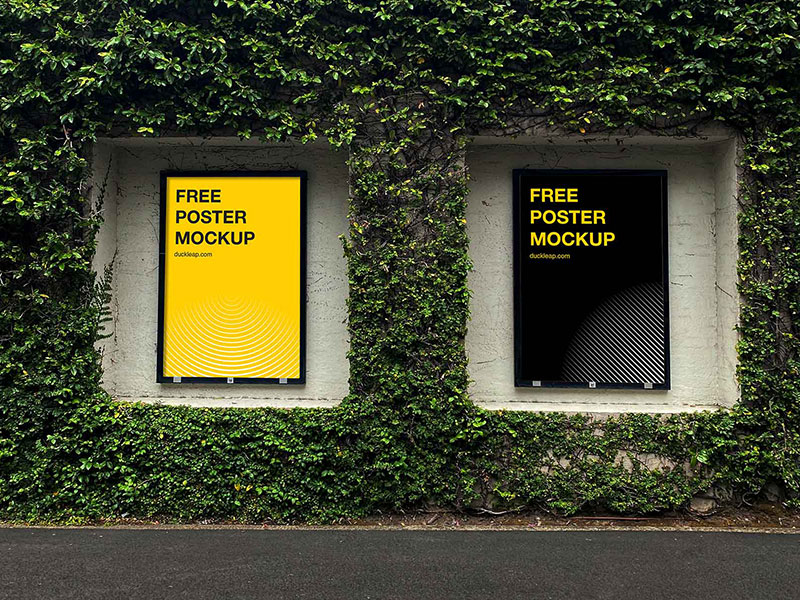 Free Posters on Green Wall Mockup