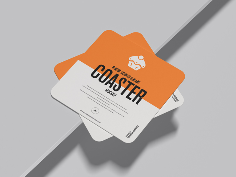 Free Round Corner Square Coaster Mockup