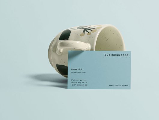 Free Business Card With Mug Mockup