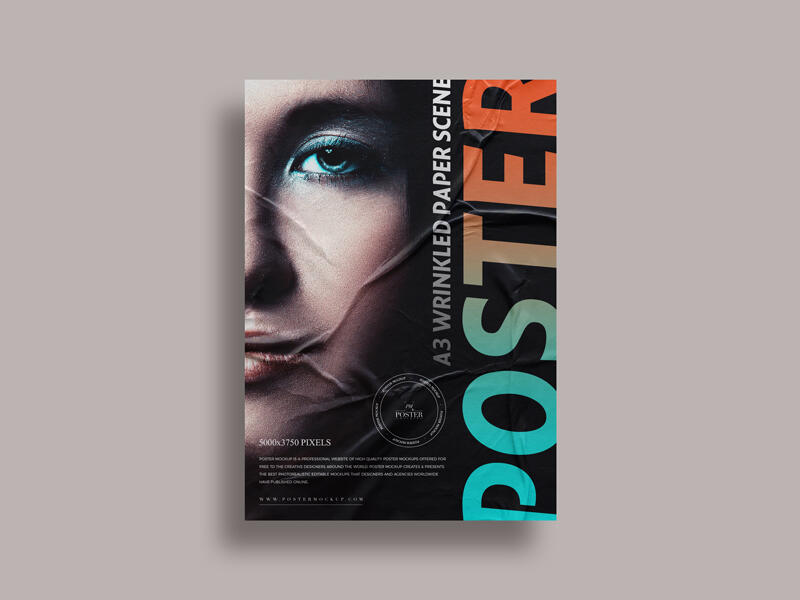 A3 Wrinkled Paper Scene Poster Mockup