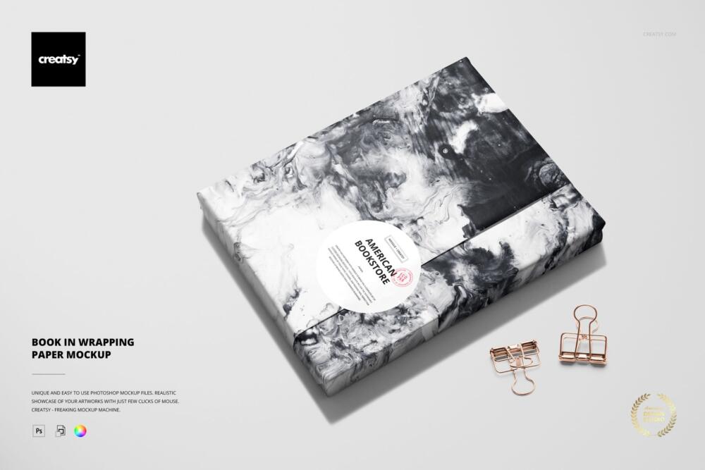 Book in Wrapping Paper Mockup