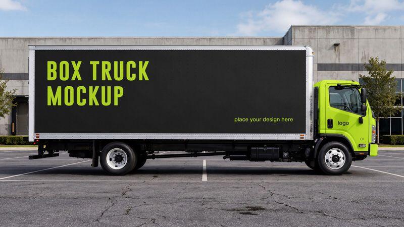Box Truck Mockup PSD for Delivery Branding