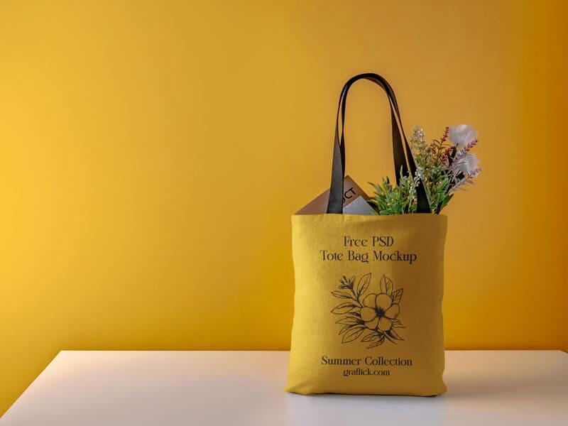 Canvas Tote Bag Mockup​ with Flowers
