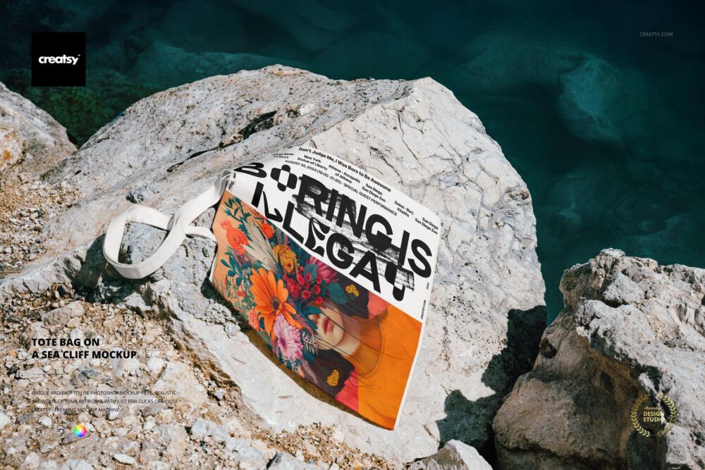 Canvas Tote Bag on Sea Cliff Branding PSD Mockup