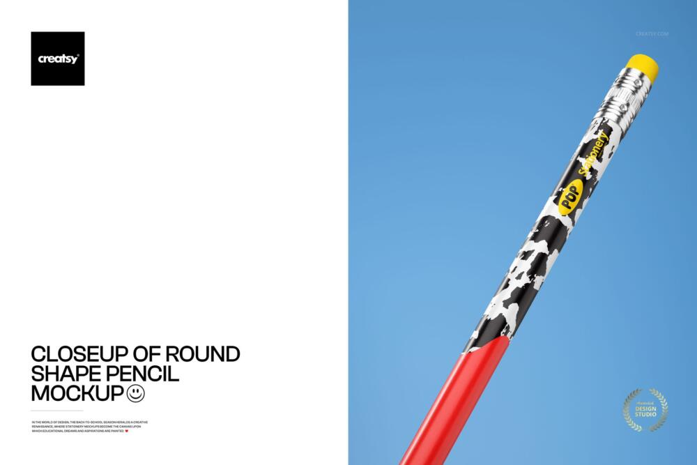 Closeup of Round Shape Pencil Mockup