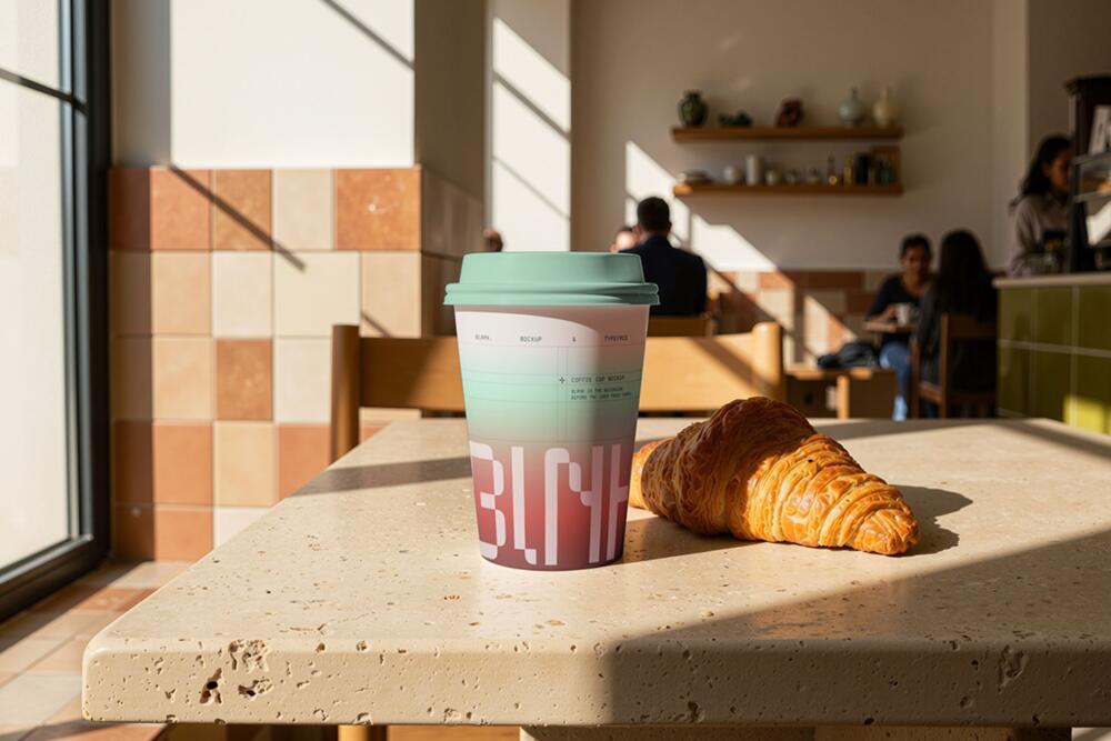 Coffee Cup Mockup Stone Table