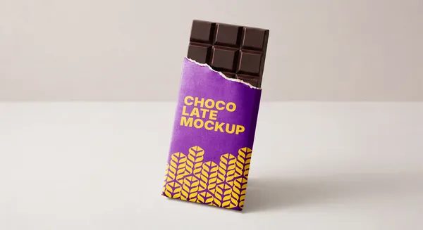 Dark Chocolate Bar Mockup With Torn Foil Reveal (PSD)