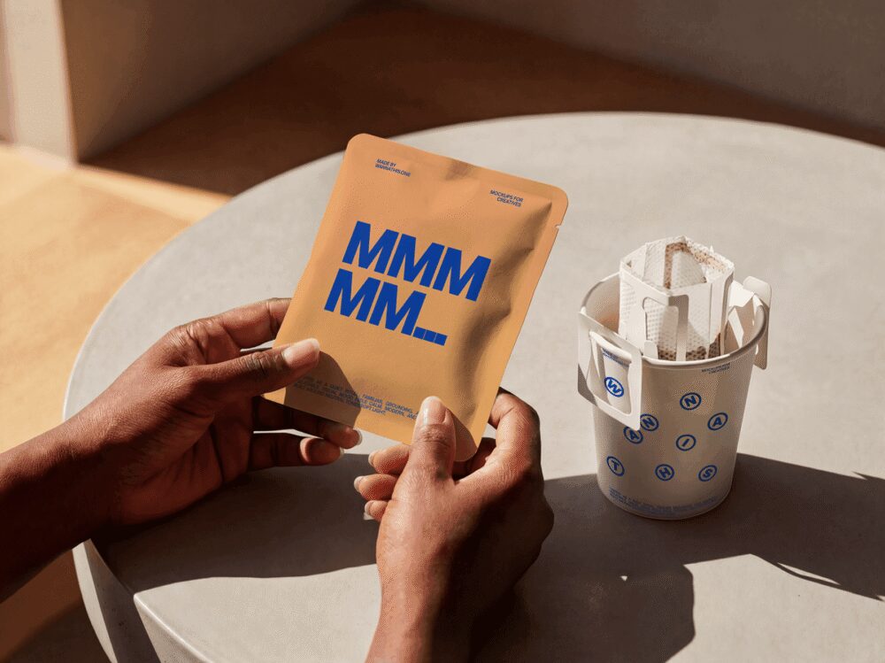 Drip Coffee Bag in Hand Mockup