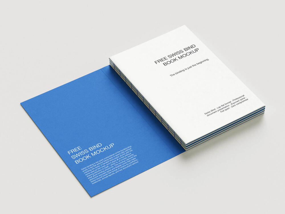 Exposed spine Swiss binding book mockup
