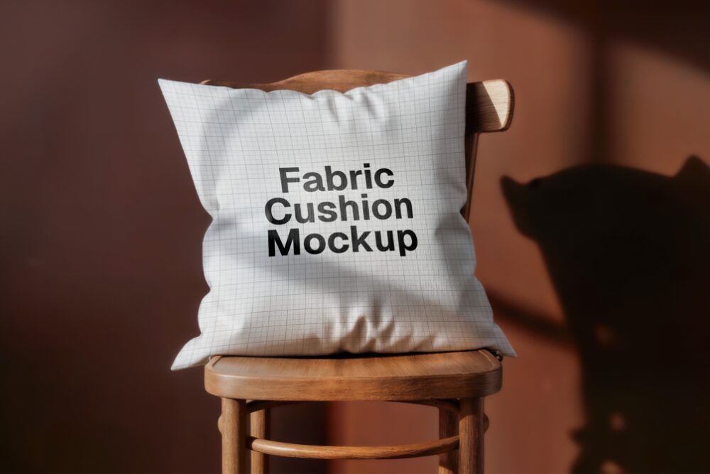 Fabric Cushion Mockup on Wooden Chair Interior Scene