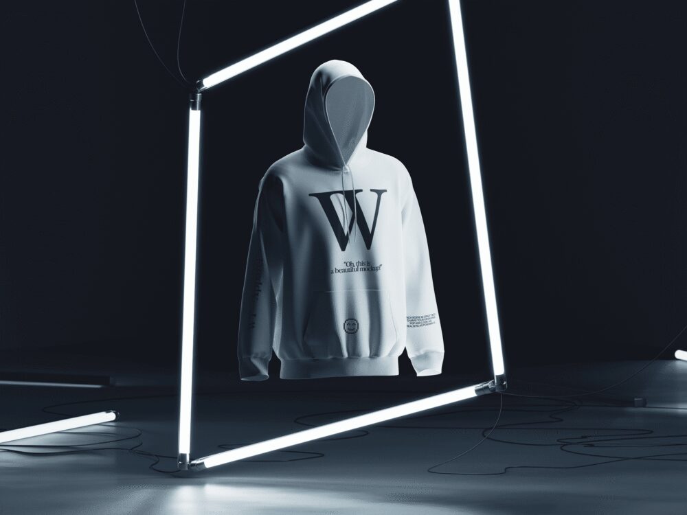 Floating Hoodie Mockup with Neon Frame