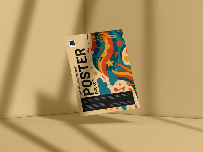 Floating Paper Branding Poster Mockup